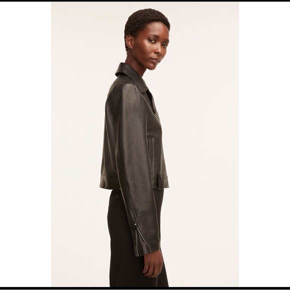 LAMBSKIN LEATHER jacket- MEDIUM- Cropped & Fitted Women’s Moto Jacket BLACK - Picture 5 of 14